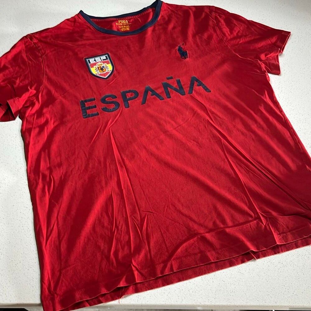 Polo Ralph Lauren Spain ESP Espana Graphic T Shirt Red Navy Mens Large L